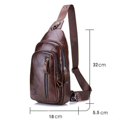 Sac à bandoulière en cuir pour homme, sacoche de poitrine, couche supérieure en cuir de vache, mode, multifonctionnel