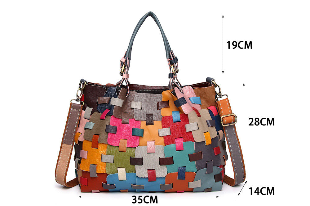 Sac à main en cuir de vachette première couche avec blocs multicolores