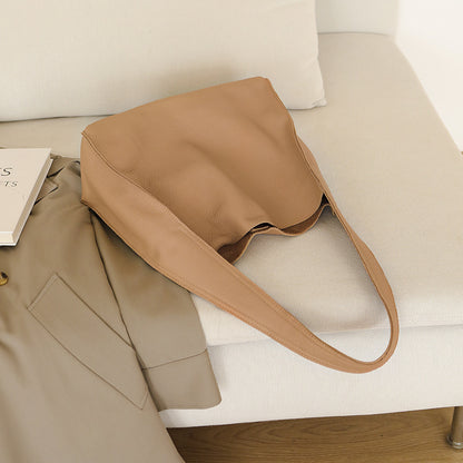 Sac à main en cuir véritable pour femme, sac seau de grande capacité, style rétro en cuir souple