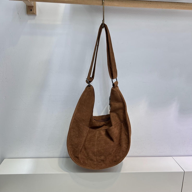 Bolso bandolera retro de piel de ciervo y terciopelo de gran capacidad para mujer