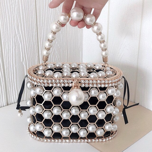 Sac seau polyvalent pour femme avec perles diagonales