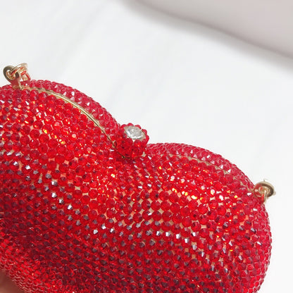 Sac à dîner en forme de cœur avec diamants de couleur pêche rouge