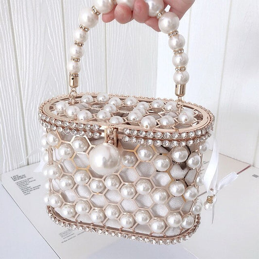 Sac seau polyvalent pour femme avec perles diagonales