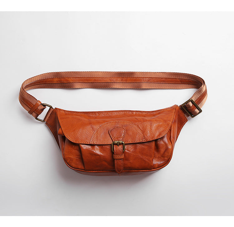 Bolso de pecho de cuero genuino para hombre Bolso de cintura cruzado de un solo hombro