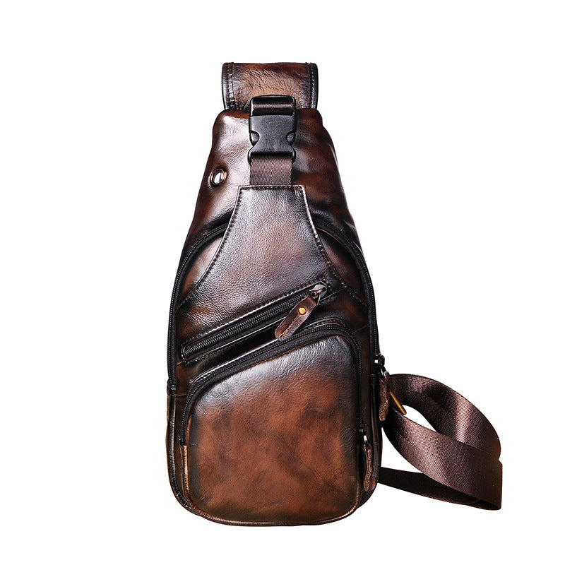 Men's Simple Top Layer Cowhide Chest Bag