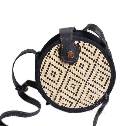 Bamboo woven beach shoulder messenger small round bag