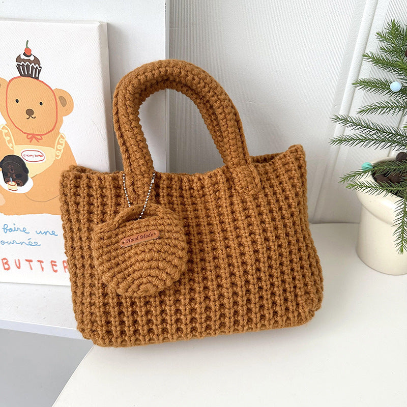 Solid Color Handmade Knitting Bag Cute Wool Handbag