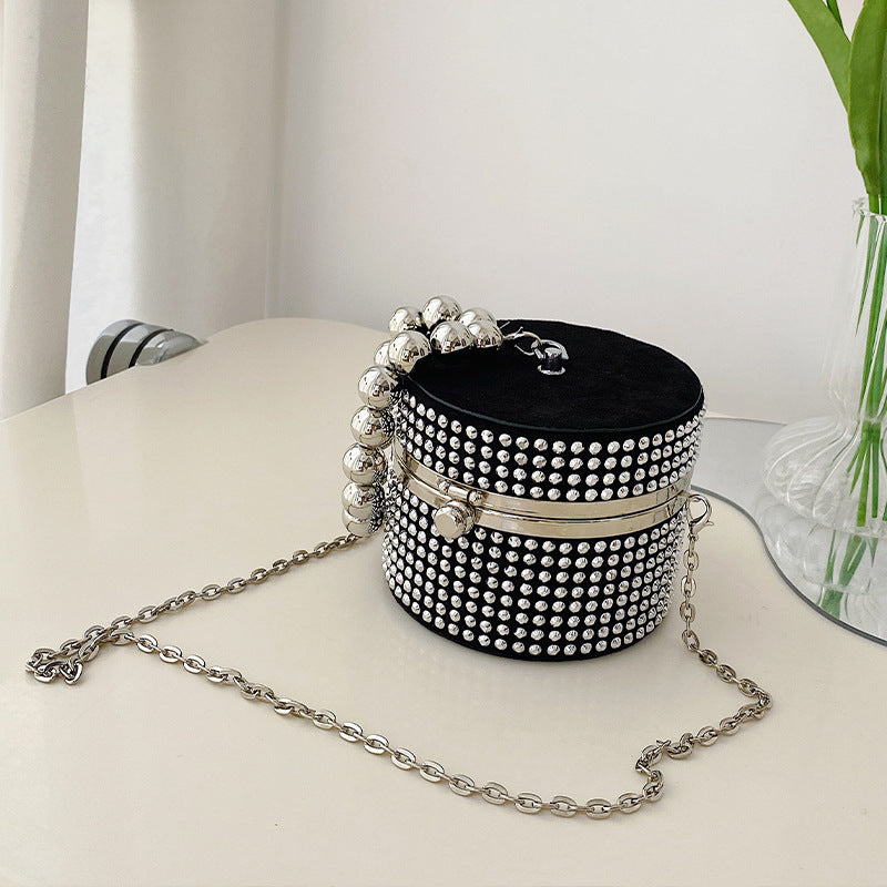 Bolso bandolera de mano con perlas y diamantes incrustados para mujer