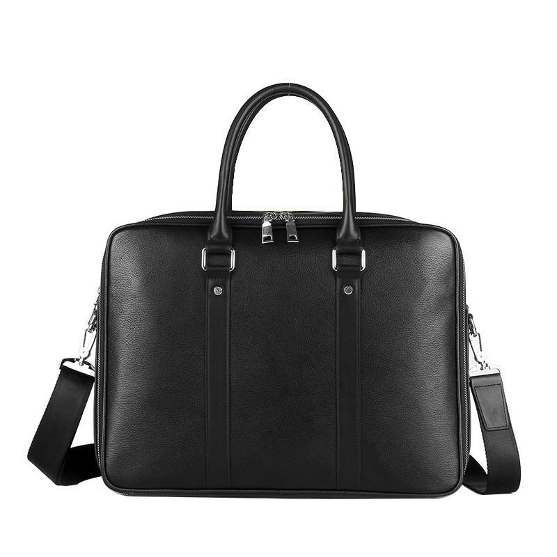 Men's Real-leather Handbag Double Zipper Cattlehide Leather Fashion