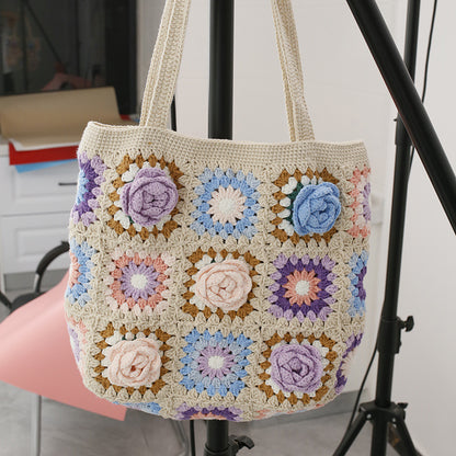 Sac à bandoulière créatif tissé à la main avec motif de fleurs stéréo