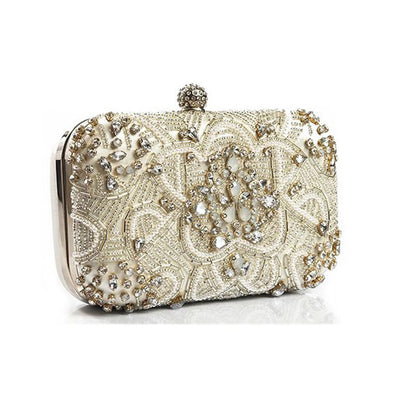 Sac de soirée pour femme avec chaîne et strass cousus à la main