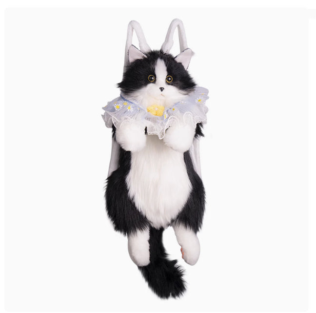 Mochila de peluche con forma de vaca y gato