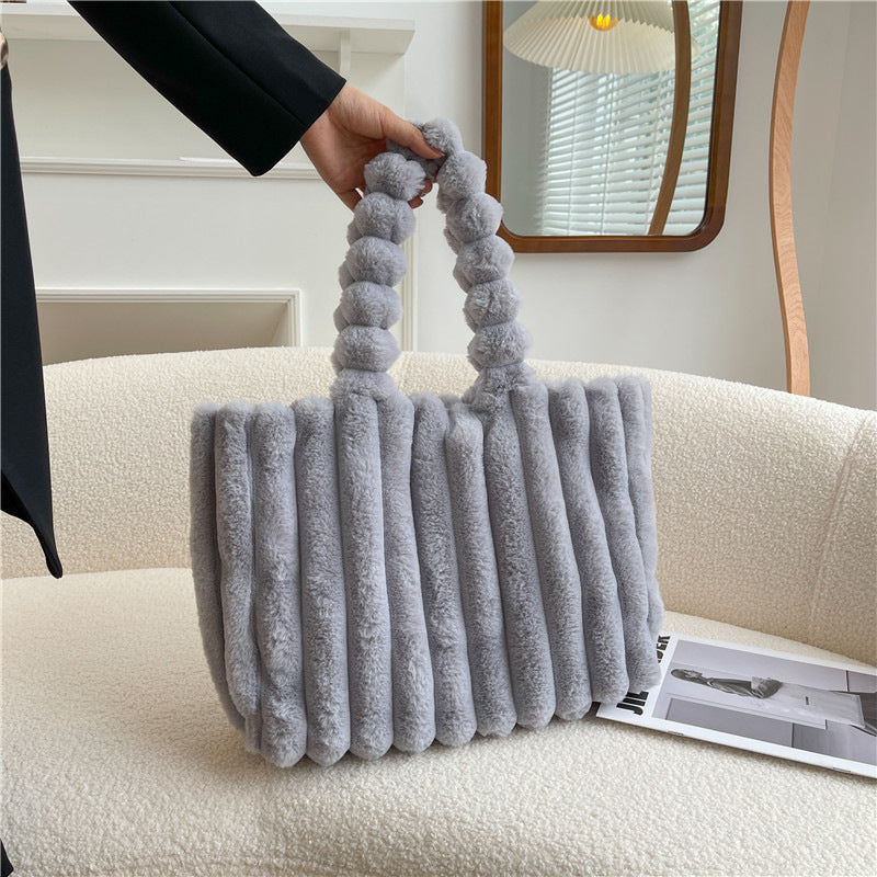 Sac à bandoulière tendance pour femmes, sac à main en peluche de grande capacité, sac à bandoulière simple et portable