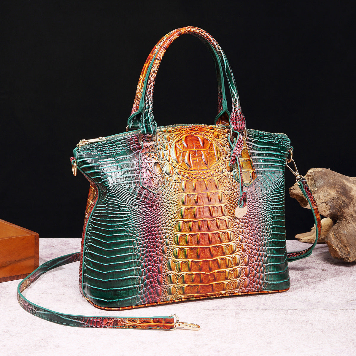 Sac messager portable à motif crocodile rétro pour femme