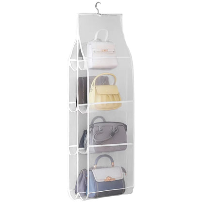 Hanging Handbag Storage Bag With 8 Pocket Wardrobe Closet Transparent Organizer Dust-proof Cover For Household Sundry Shoe Bag