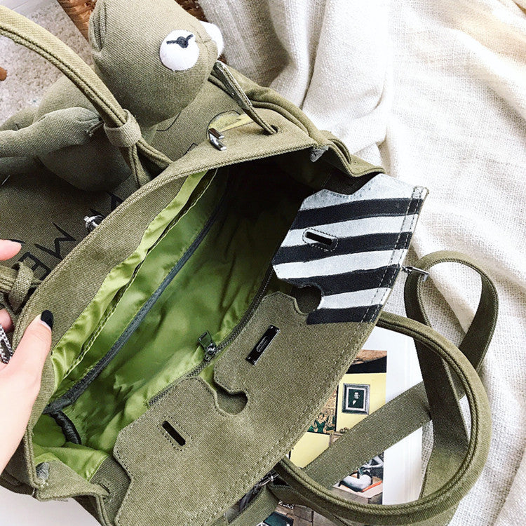 Frog platinum bag hand-painted army canvas dark green