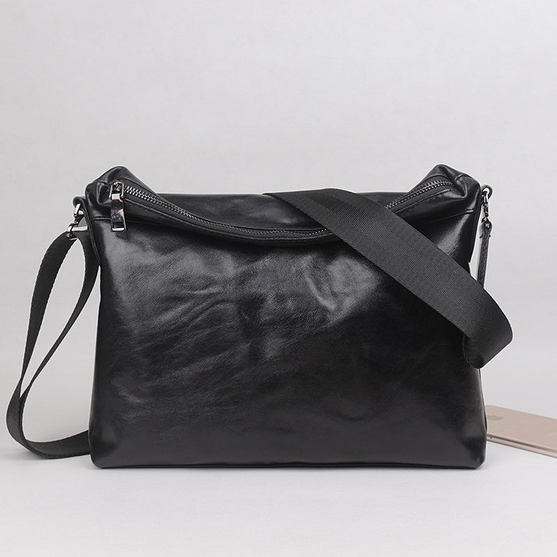 Sac à bandoulière simple en cuir de vache avec couche de tête en cuir de vache pour hommes