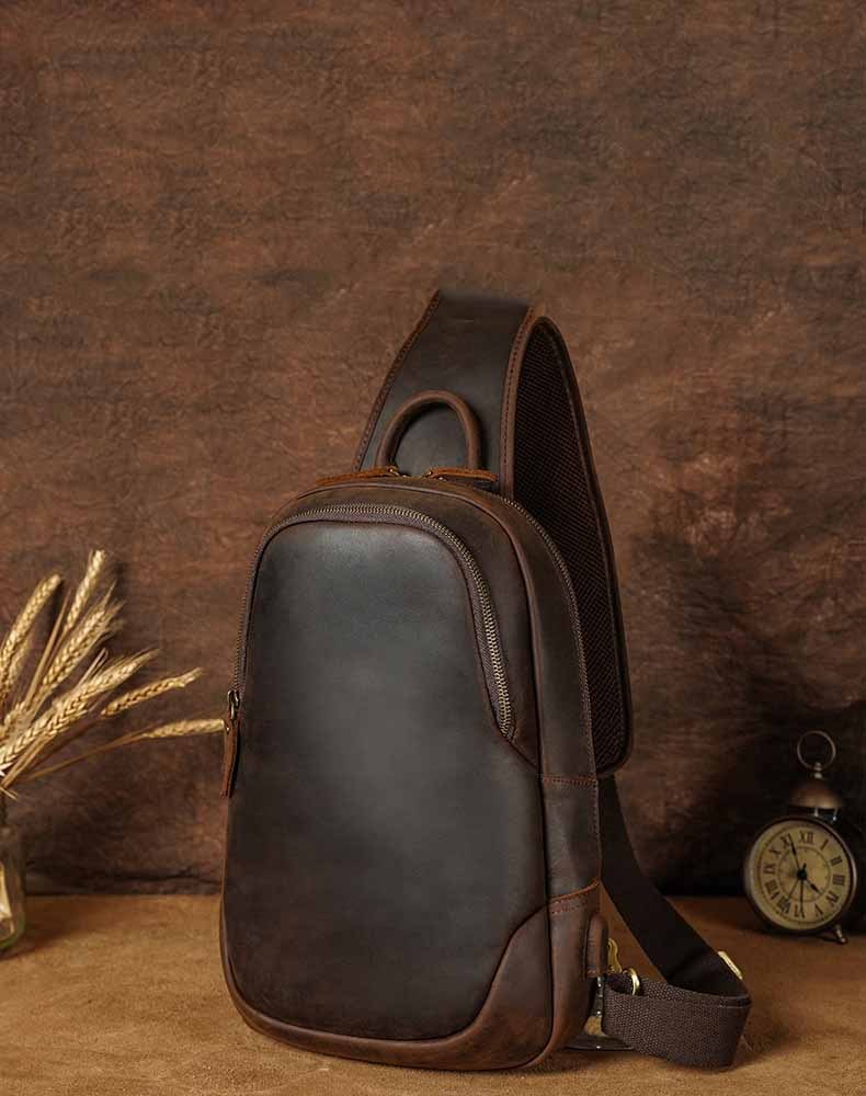 Sac de poitrine en cuir décontracté vintage pour homme