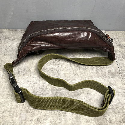 Bolso bandolera multifuncional de piel de vaca con pliegues vintage para hombre