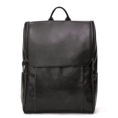 First layer leather black computer backpack