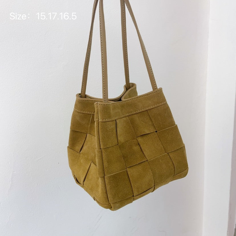 Bolso de hombro portátil de tejido vintage de piel de vaca para mujer, otoño e invierno