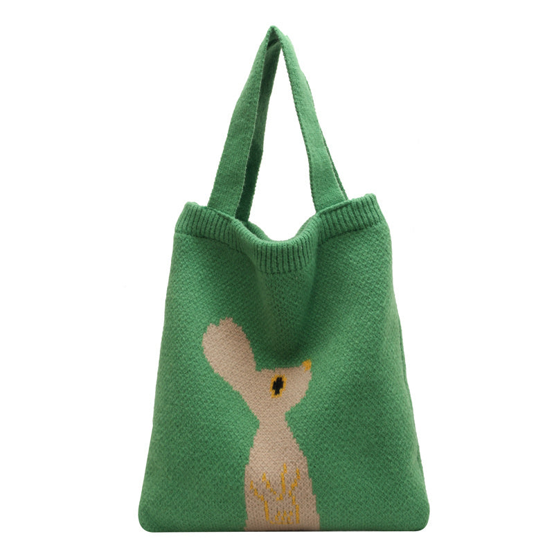 New Wool Bag Women's Large Capacity Knitted Handbag Cute Rabbit Commuter Shoulder Bag