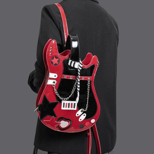 Creative Contrast Color Cute Scarf Two Shoulders Cross-body Guitar Backpack Sweet