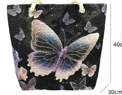 Fantasy Purple Butterfly Double-sided Gold Silk Embroidered Handbag With Zipper