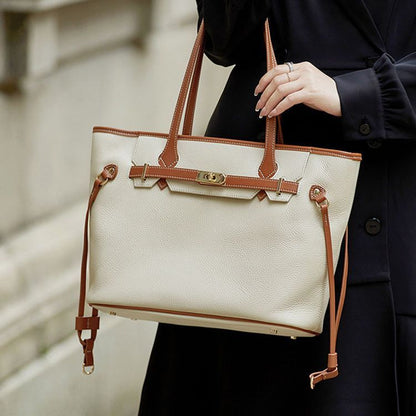 Bolso de mujer de piel auténtica de alta calidad con textura sencilla y gran capacidad