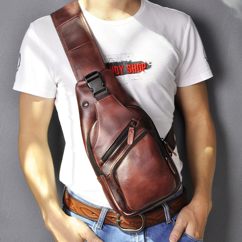 Men's Simple Top Layer Cowhide Chest Bag