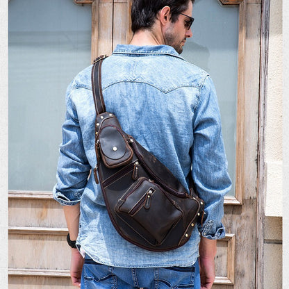 Bolso de pecho retro europeo y americano para hombre de piel de Caballo Loco