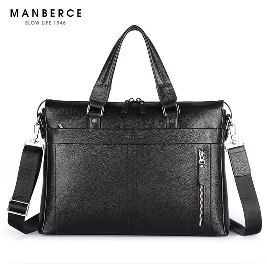 Manbers brand real leather business and leisure handbag official document of Baotou layer men's single shoulder large capacity package