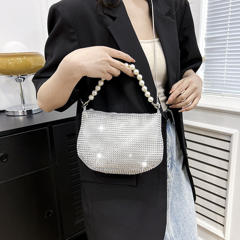 Bolso de mano con perlas y diamantes de imitación para mujer