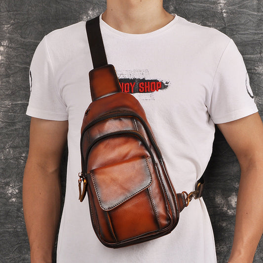 Bolso bandolera retro para teléfono móvil de piel de vaca de Crazy Horse para hombre