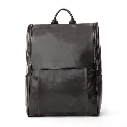 First layer leather black computer backpack