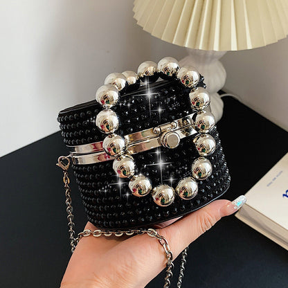 Bolso bandolera de mano con perlas y diamantes incrustados para mujer