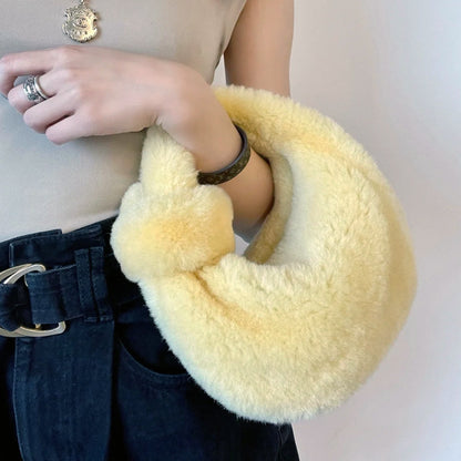 Sac à main plissé en peluche pour femme avec motif nuage