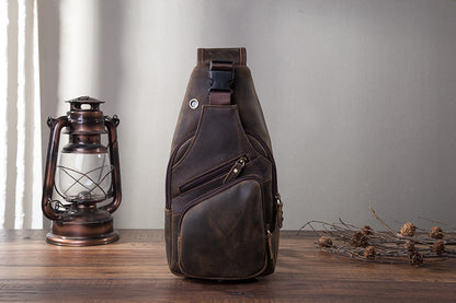 Men's Simple Top Layer Cowhide Chest Bag