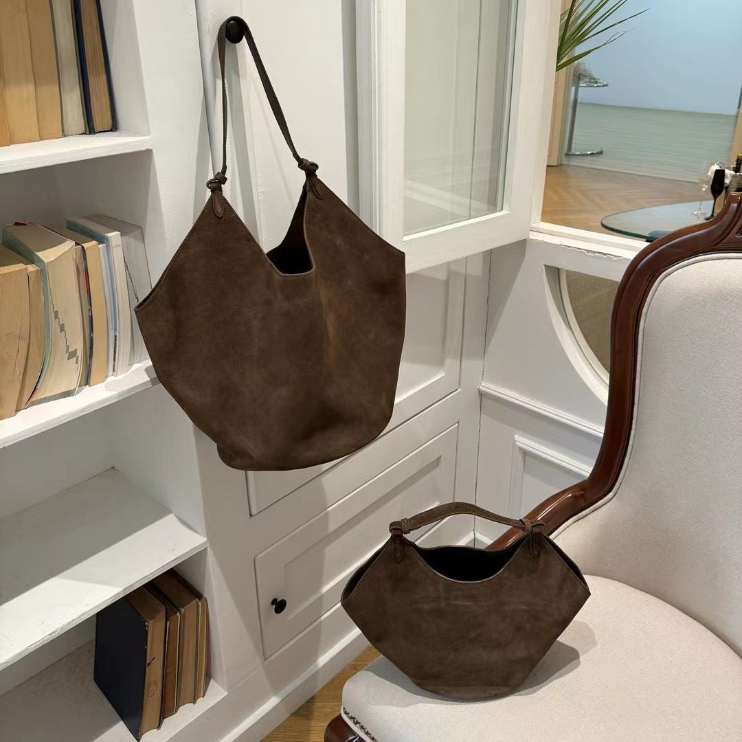 Sac seau en cuir de vache givré grande capacité en cuir véritable