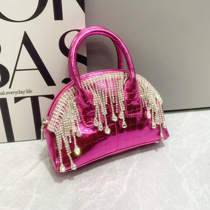 One-shoulder Crossbody Glossy Diamond Tassel Handbags