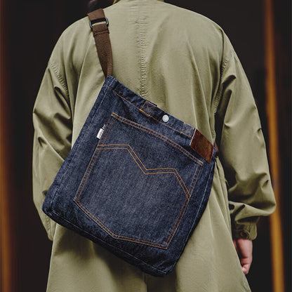 Sac à bandoulière portable de grande capacité en denim rétro américain