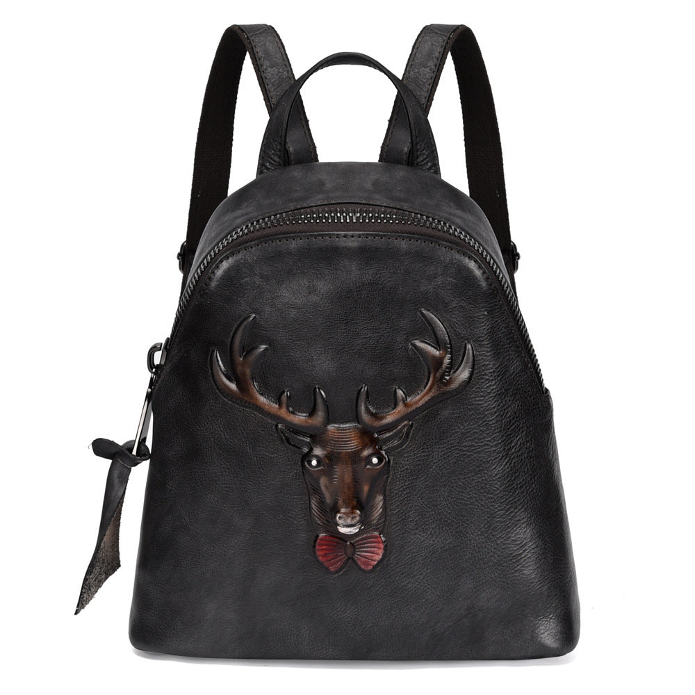 Sac à bandoulière double en cuir rétro pour homme et femme, sac à dos en cuir de vache frotté à la main, sac d'école décontracté