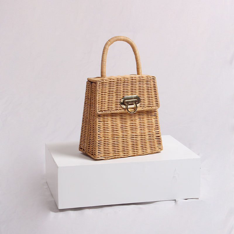 Female retro portable rattan bag