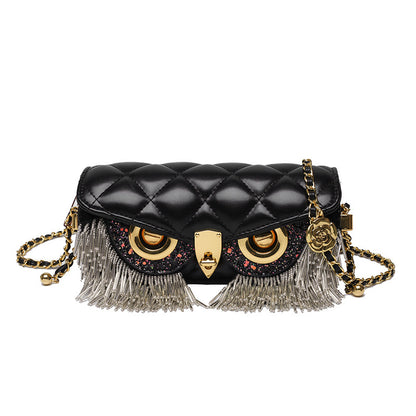 Sac à bandoulière en forme de hibou avec pompon en losange pour femme