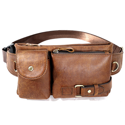 Bolso bandolera de cuero estilo retro para hombre con capa de cintura de cuero