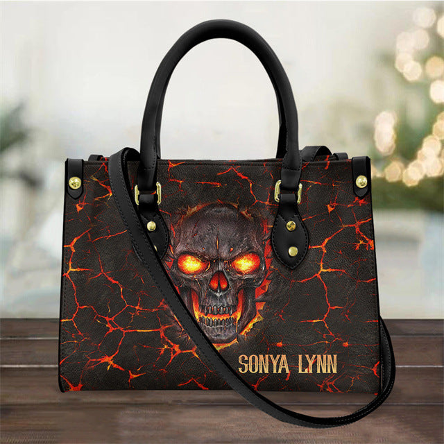 Sac à main en PU pour femme avec tête de mort noir et blanc, sac à bandoulière vintage tendance