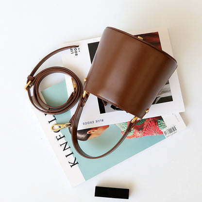 Leather mini bucket bag