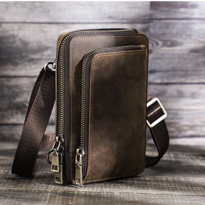 Bolso bandolera de piel de vaca estilo retro informal de caballo loco para hombre, pequeño, de un solo hombro, para teléfono