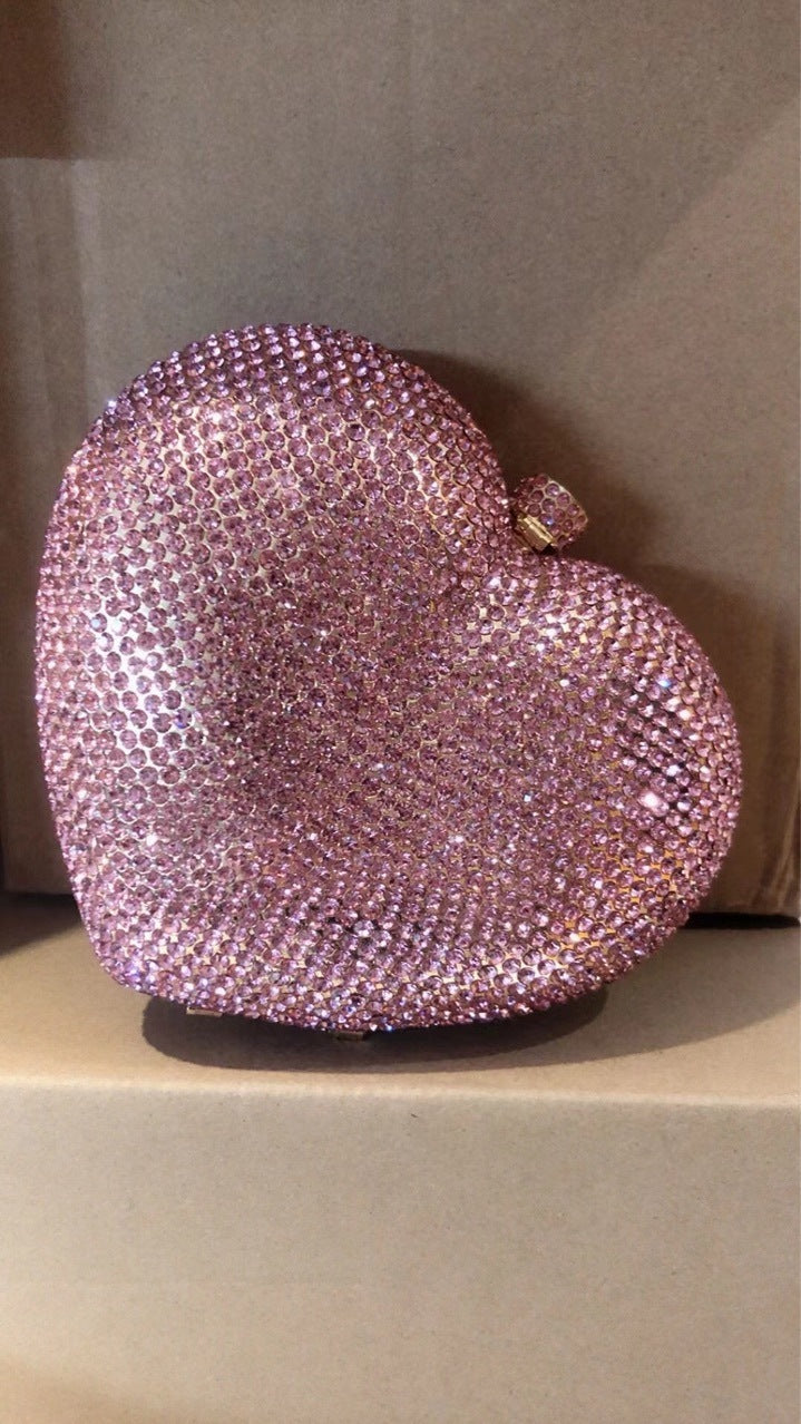 Bolsa de cena con forma de corazón y forma de mano con diamantes