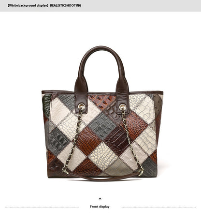 Sac en cuir véritable léger de luxe de haute qualité, couleur contrastée, tendance, sac à carreaux pour femme